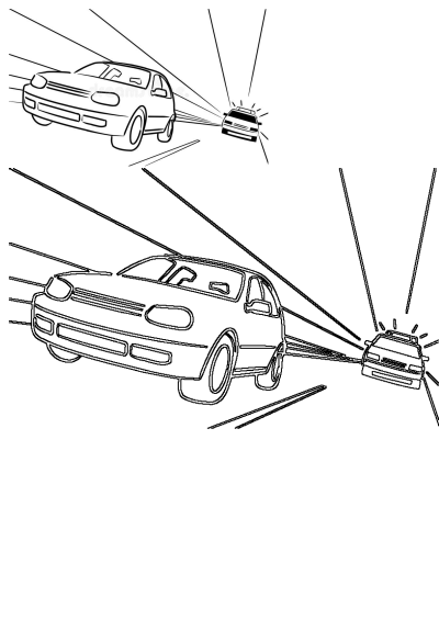 Line art illustration showing two separate police car chases within a tunnel, featuring a lead vehicle pursued by police on white.