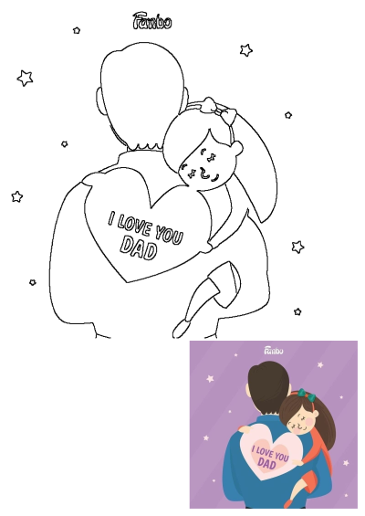 A heartwarming cartoon illustration of a father hugging his daughter who holds an 'I Love You Dad' heart. Perfect for expressing love.