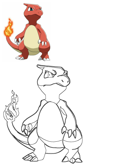 Charmeleon Pokemon: vibrant red fire tail illustration and a clean outline for fans. Perfect for any Pokemon enthusiast.