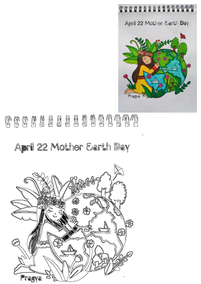 Colorful illustration of a woman with a flower crown hugging planet Earth, surrounded by nature, for April 22 Mother Earth Day.