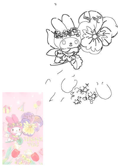 Sweet My Melody flower fairy on a sparkling pink background, with a pansy, festive gifts, balloons, and "THANK YOU" message.