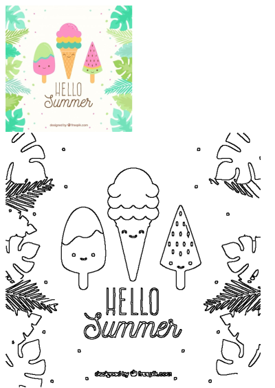 Cheerful summer design with smiling ice cream, popsicle, and watermelon treats amid tropical leaves and 'Hello Summer' text.