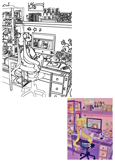 Sailor Moon's kawaii aesthetic room with a vibrant desk setup, perfect for online friends and anime lovers.