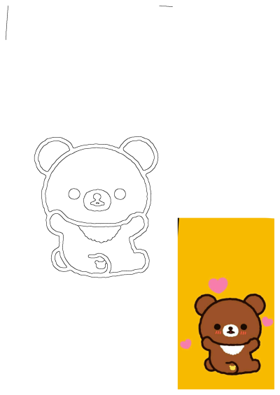 This cute brown teddy bear with rosy cheeks and a sweet expression sits on a bright yellow background, adorned with floating pink hearts.