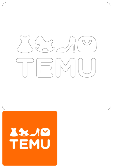 Temu Poland logo featuring white icons (dress, rocking horse, high heel, shopping bag) and the word 'TEMU' on a vibrant orange background.