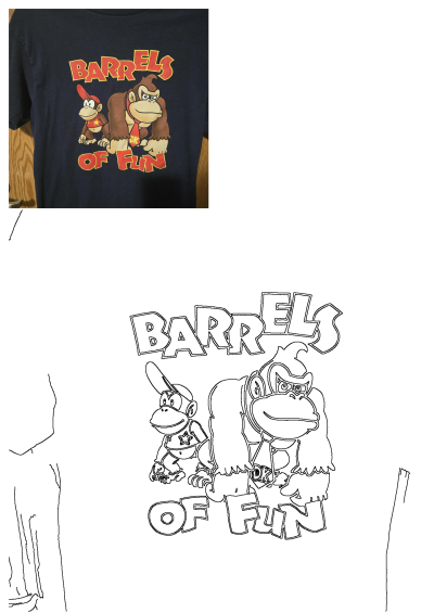 Preloved navy blue t-shirt featuring Donkey Kong and Diddy Kong characters with the "Barrels Of Fun" text graphic.