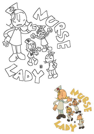 Cartoon Nurse Ladies Illustration depicting a group of medical professionals with diverse expressions and the text 'NURSE LADY'.