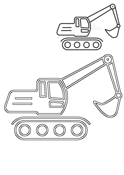 Royalty illustration of two simple excavator line icons on a clean white background, depicting digging machines in outline.