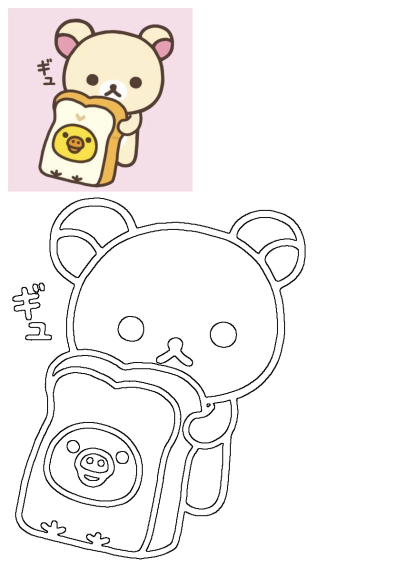 An adorable light-colored cartoon bear tightly holds a slice of toast with a sunny-side-up egg shaped like a cute chick.