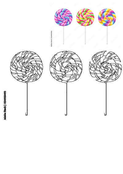 Vibrant colorful spiral lollipops and their black & white outline versions. Sweet treats vector illustration for design.