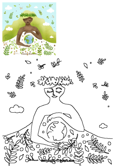 Watercolor painting of a serene woman with green hair and a leaf crown gently holding planet Earth, symbolizing nature protection.