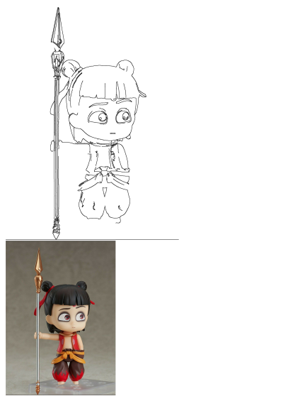 Cute Nezha figurine from Chinese mythology, wielding a golden-tipped spear. Features a red outfit, flame pants, and pigtails.