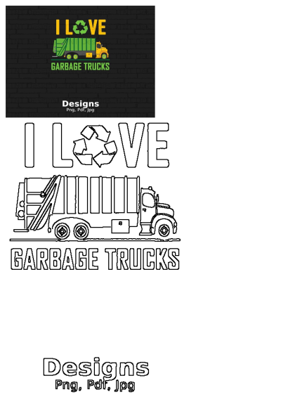 Vibrant 'I Love Garbage Trucks' design with a green-yellow truck and recycling symbol on a black brick wall background.