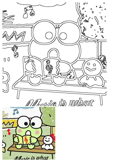 A cute cartoon frog sits on a bench, engrossed in a music book with a treble clef, surrounded by musical notes and a small friend.