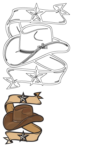 Brown cowboy hat with a tan ribbon and stars, presented as a classic Western-themed emblem or graphic illustration.