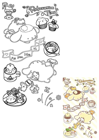 Cute Pom Pom Purin stickers, food, and drinks for relaxation time. Features Pompompurin, cupcakes, coffee, and desserts.