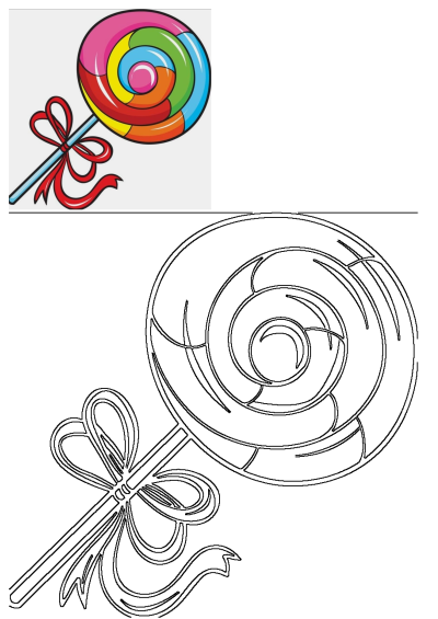 A vibrant cartoon lollipop featuring a swirl of multiple colors and a festive red ribbon tied around its stick, a sweet treat illustration.