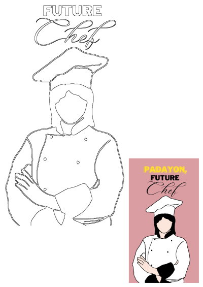 An illustration of a future chef, ideal for culinary students envisioning career goals. Includes both an outline and a vibrant colored version.