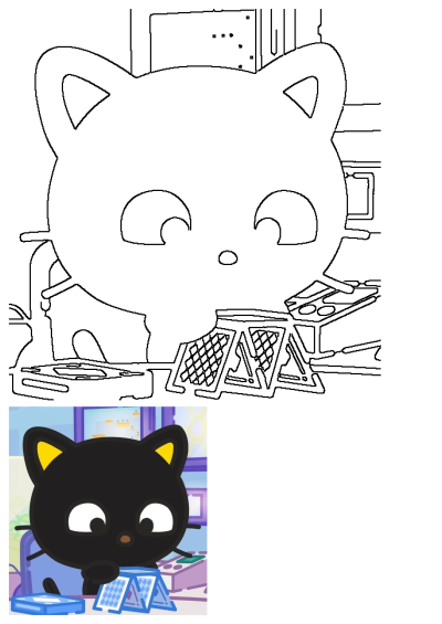 Cartoon Black Cat Playing Cards On Table. This adorable black cat character with yellow ears is focused on blue and white cards.