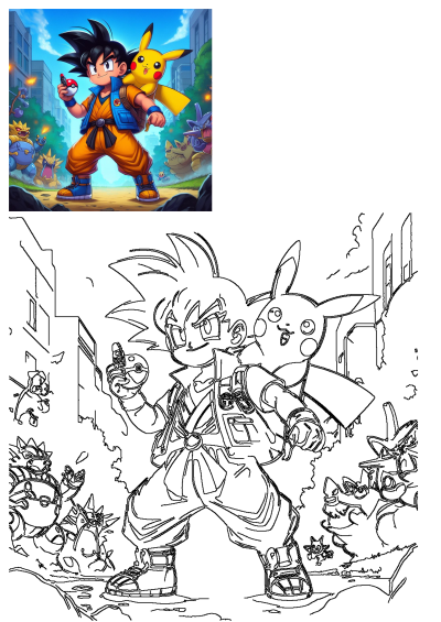 Goku Pokemon Adventure Pikachu And Pokeball features Goku as a trainer with Pikachu on his back, holding a Pokeball, exploring a vibrant city filled with various Pokémon.