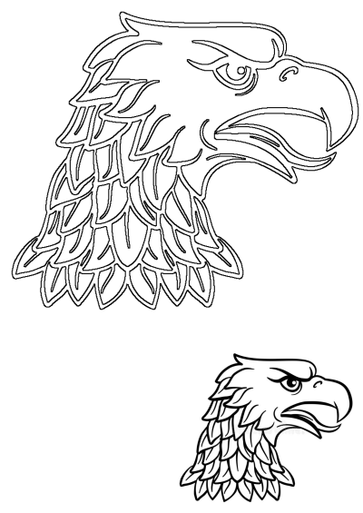 A majestic eagle head black and white line art drawing illustration, showcasing a detailed outline of the powerful bird's profile.
