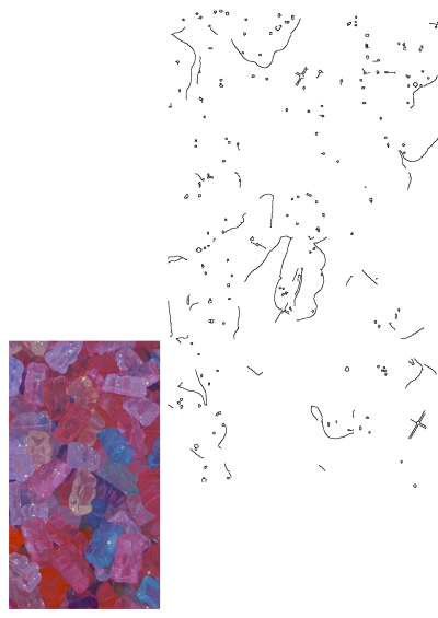 Colorful plastic or glass pieces, appearing as shiny gummy candies, form a vibrant aesthetic background with glistening sparkles.