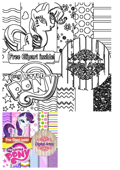 My Little Pony Rarity digital papers and free clipart featuring both line art and colorful background patterns, perfect for fans.