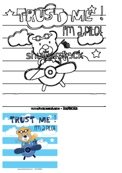 A cheerful teddy bear pilot in an airplane, featuring the text 'TRUST ME! I'M A PILOT!'. A delightful cartoon kids design.
