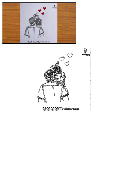 A beautiful pencil drawing of embracing people with red hearts expressing love and affection, capturing a tender romantic moment.