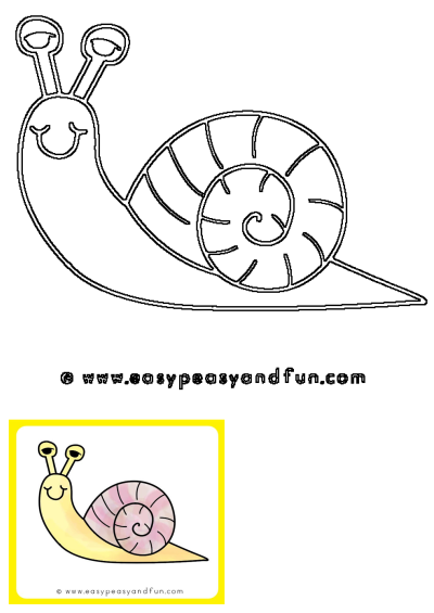 A cute snail with closed eyes and a gentle smile, featuring a charming spiral shell. Ideal for kids activities or a simple animal theme.
