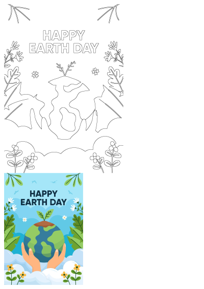 A vibrant 'Happy Earth Day' illustration showing hands gently holding a planet with a growing seedling, surrounded by nature.