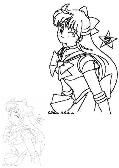 Detailed outline of a happy Sailor Princess anime character with a bow and star emblem, ideal for printable fun and creative coloring.