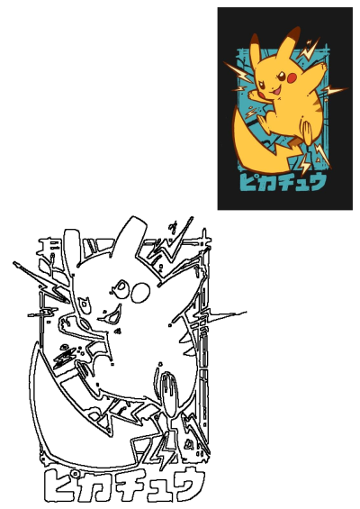 Cute yellow Pikachu Pokemon character artwork with electric lightning bolts on a teal background and Japanese text below.