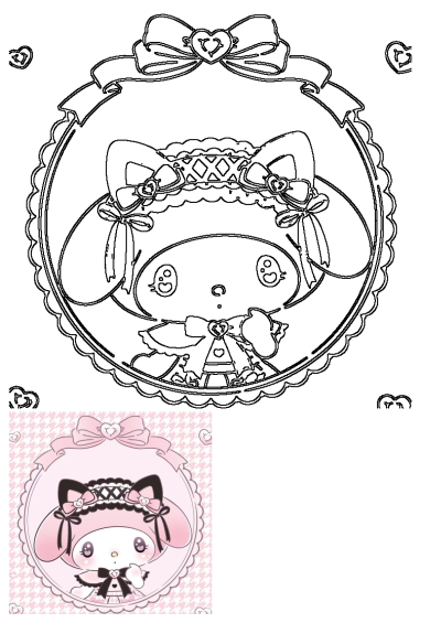 An outline drawing of My Melody, the cute Sanrio character, in a decorative circular frame. Ideal for a customizable Pink Melody TikTok profile picture.