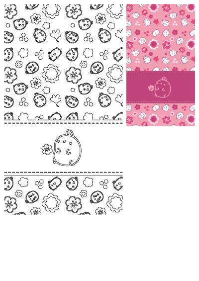 A cute pink Hello Kitty flower pattern wallpaper featuring adorable cartoon characters, various floral motifs, and complementary line art.
