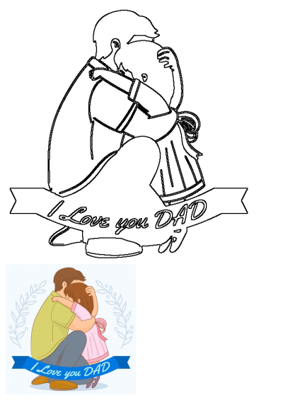 Warm illustration of a father and daughter hugging lovingly, with an 'I Love you DAD' banner, perfect as a Fathers Day greeting.