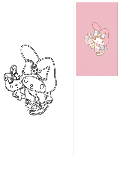 My Melody Sanrio 40th Anniversary iPhone wallpaper with My Melody and a small rabbit on pink. Features line art for Hello Kitty fans.