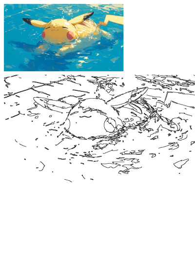 A happy Pikachu swims in clear blue water, its yellow body glistening. An adorable Pokemon enjoying a refreshing dip.