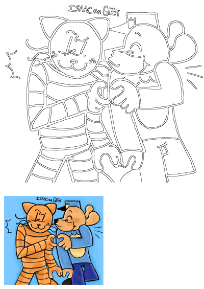 Epic Dogman and Petey comic art fanart line drawing featuring the beloved characters happily hugging. Perfect for fans.