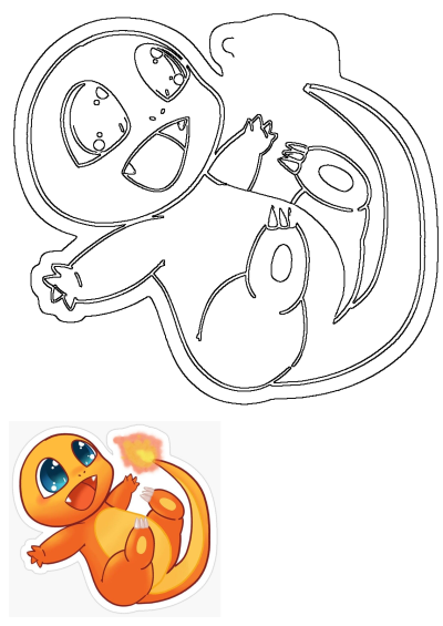 Outline of a cute cartoon Charmander Pokemon, an adorable drawing of the popular fiery starter, perfect for fans.
