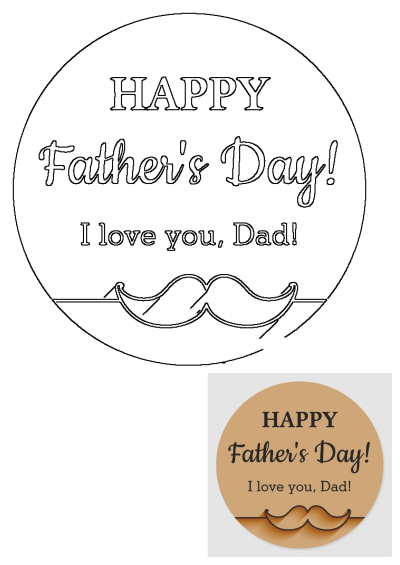 Happy Fathers Day I Love You Dad Sticker design featuring a circular outline, 'Happy Father's Day! I love you, Dad!' text, and a mustache graphic.