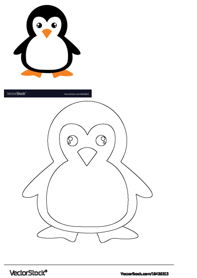 A cute cartoon penguin clipart featuring a black and white penguin with orange beak and feet, plus an outline for coloring.