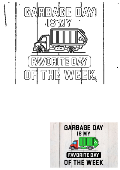 Vibrant green garbage truck illustration on a wooden background with 'Garbage Day Is My Favorite Day Of The Week' text and recycling symbol.