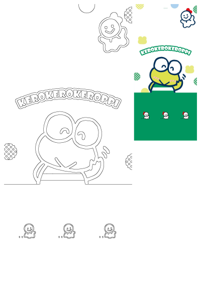 Sanrio's Keroppi, the beloved cartoon frog, depicted in a composite featuring a prominent outline drawing and colorful illustrations.