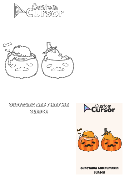 Gudetama Pumpkin Halloween custom cursor featuring two designs: Gudetama on a pumpkin and Gudetama in a witch hat.