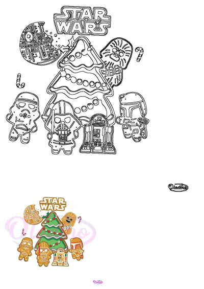 Star Wars Christmas cookies SVG cutting file featuring gingerbread characters like Darth Vader, R2D2, Chewbacca, and a festive tree.