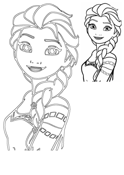 Printable outline of Elsa from Disney's Frozen, featuring her iconic braided hair and coronation outfit, perfect for kids to color.