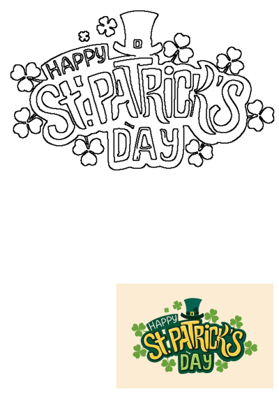 A vibrant "Happy St. Patrick's Day" greeting card design featuring green text, a leprechaun hat, and lucky shamrocks.