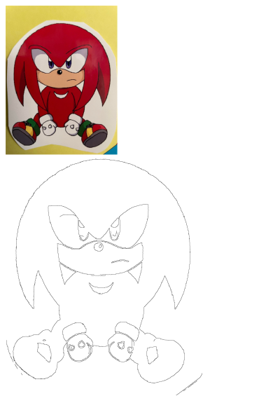 Knuckles The Echidna sticker of the red Sonic character, seated on a colorful yellow and blue backdrop.
