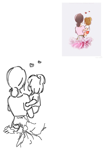 Heartwarming illustration of a mother holding her child, from behind, featuring a pink floral tutu skirt and floating hearts.